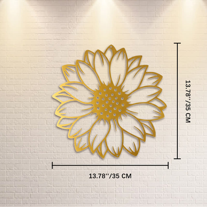 Buddha Stones Decoración de pared redonda de metal de hierro con diseño floral de girasol. - Oro - Aprox. 35 cm x 35 cm x 0,1 cm / 13,78 pulgadas x 13,78 pulgadas x 0,04 pulgadas - image 23