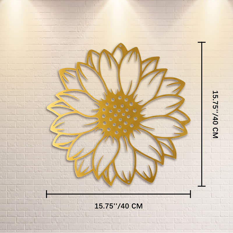 Buddha Stones Decoración de pared redonda de metal de hierro con diseño floral de girasol. - Oro - Aprox. 40 cm x 40 cm x 0,1 cm / 15,75 pulgadas x 15,75 pulgadas x 0,04 pulgadas - image 25