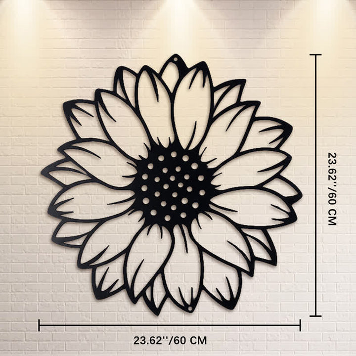 Buddha Stones Decoración de pared redonda de metal de hierro con diseño floral de girasol. - Negro - Aprox. 60 cm x 60 cm x 0,12 cm / 23,62 pulgadas x 23,62 pulgadas x 0,05 pulgadas - image 13