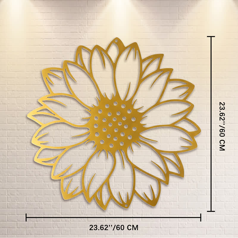 Buddha Stones Decoración de pared redonda de metal de hierro con diseño floral de girasol. - Oro - Aprox. 60 cm x 60 cm x 0,12 cm / 23,62 pulgadas x 23,62 pulgadas x 0,05 pulgadas - image 30