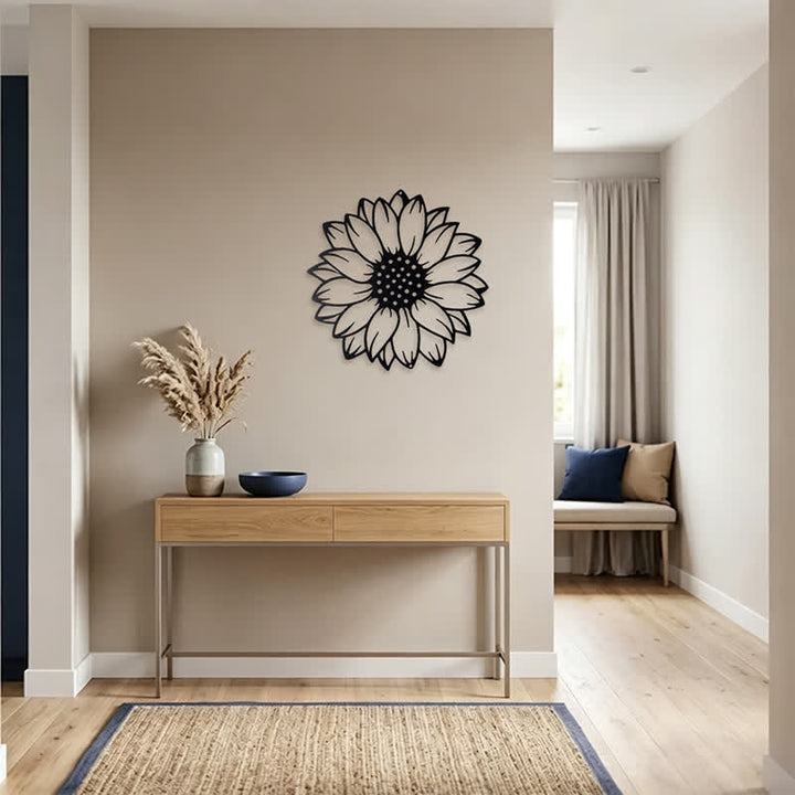 Buddha Stones Decoración de pared redonda de metal de hierro con diseño floral de girasol. - image 15
