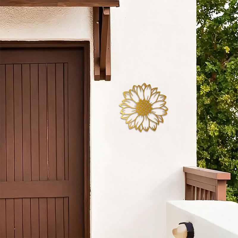 Buddha Stones Decoración de pared redonda de metal de hierro con diseño floral de girasol. - image 22