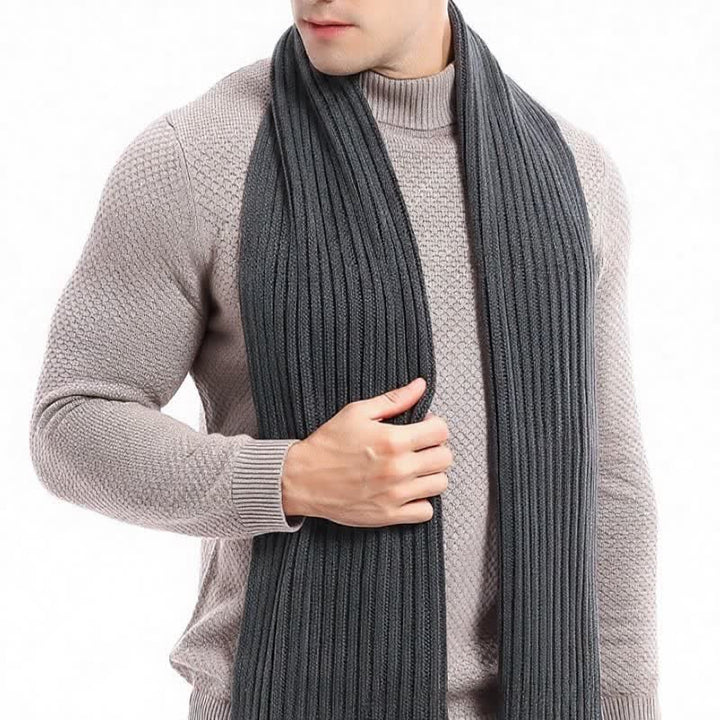 Buddha Stones Bufanda larga de punto acanalado para hombre, estilo clásico de otoño/invierno. - image 9