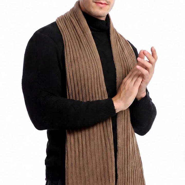 Buddha Stones Bufanda larga de punto acanalado para hombre, estilo clásico de otoño/invierno. - image 4