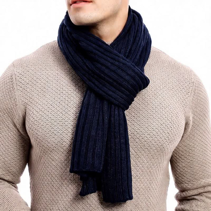 Buddha Stones Bufanda larga de punto acanalado para hombre, estilo clásico de otoño/invierno. - image 0