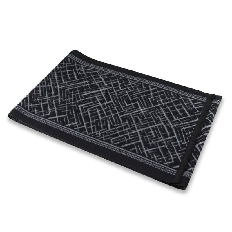 Buddha Stones Bufanda clásica de hombre con borla y estampado geométrico de trama cruzada para otoño/invierno. - image 1