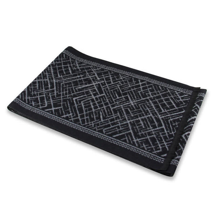 Buddha Stones Bufanda clásica de hombre con borla y estampado geométrico de trama cruzada para otoño/invierno. - image 1