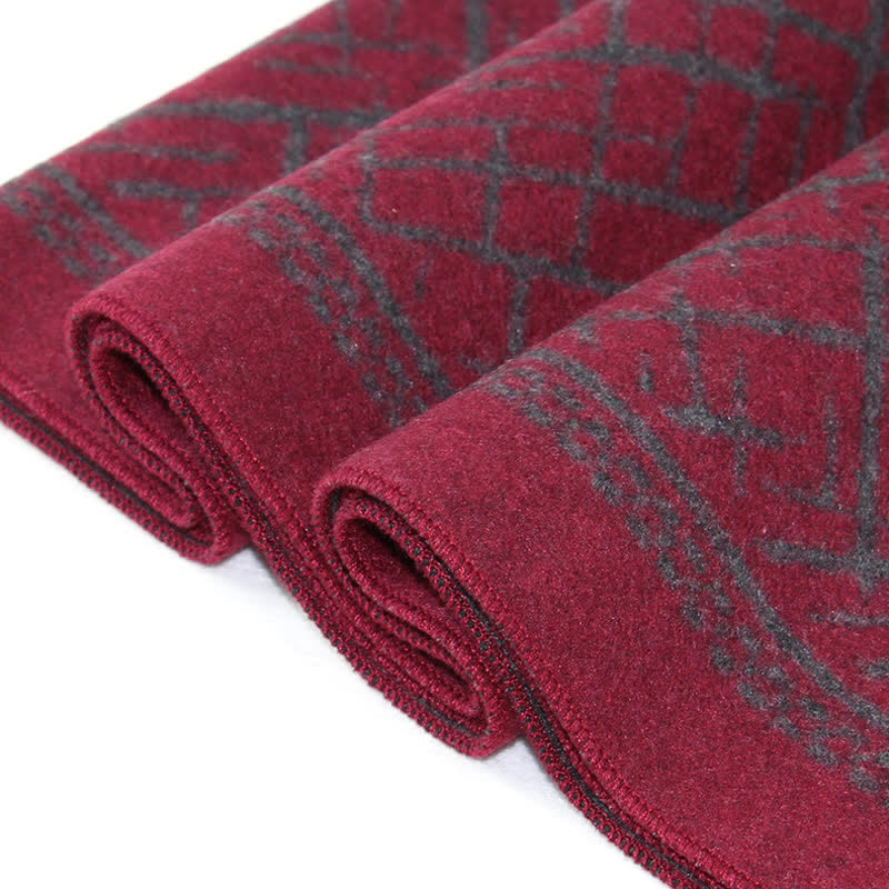 Buddha Stones Bufanda clásica de hombre con borla y estampado geométrico de trama cruzada para otoño/invierno. - image 10