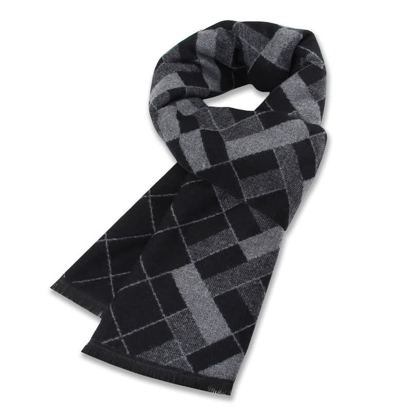 Buddha Stones Bufanda clásica reversible de hombre con borlas y estampado a cuadros para otoño/invierno. - Gris oscuro - image 0