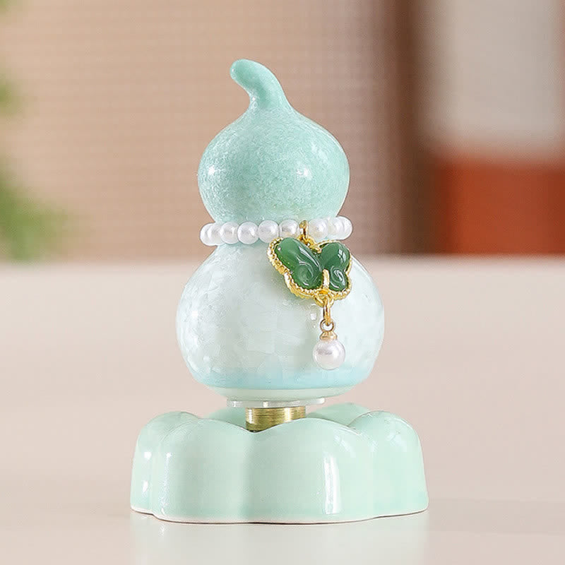 Buddha Stones Decoración giratoria de cerámica con forma de calabaza mariposa para un estilo de vida consciente. - Verde calabaza + Mariposa verde oscuro + Base verde - image 18