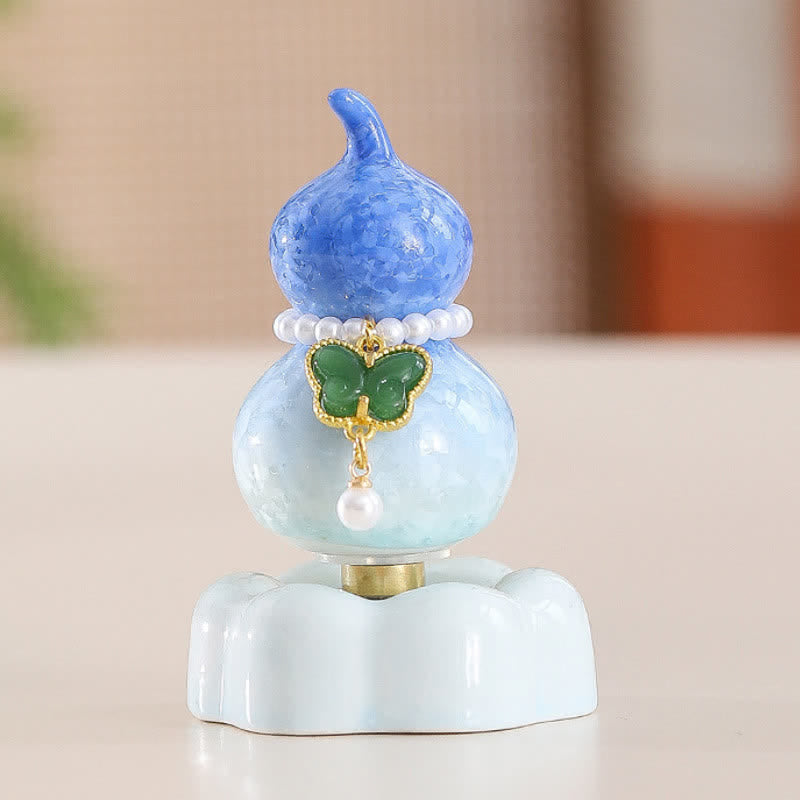 Buddha Stones Decoración giratoria de cerámica con forma de calabaza mariposa para un estilo de vida consciente. - Calabaza azul oscuro + mariposa verde oscuro + base azul - image 17