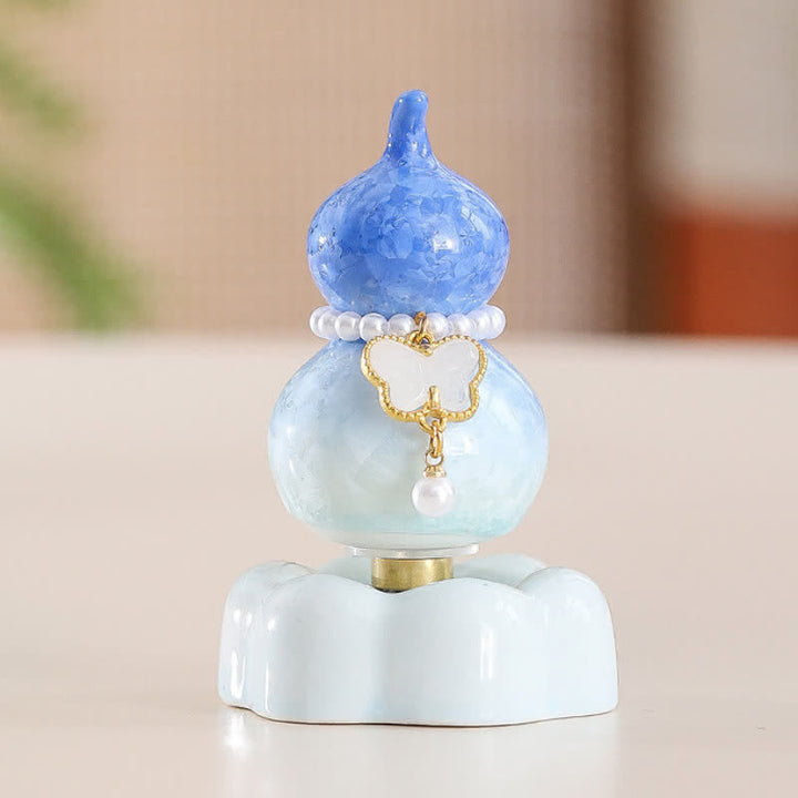 Buddha Stones Decoración giratoria de cerámica con forma de calabaza mariposa para un estilo de vida consciente. - Calabaza azul oscuro + mariposa blanca + base azul - image 24