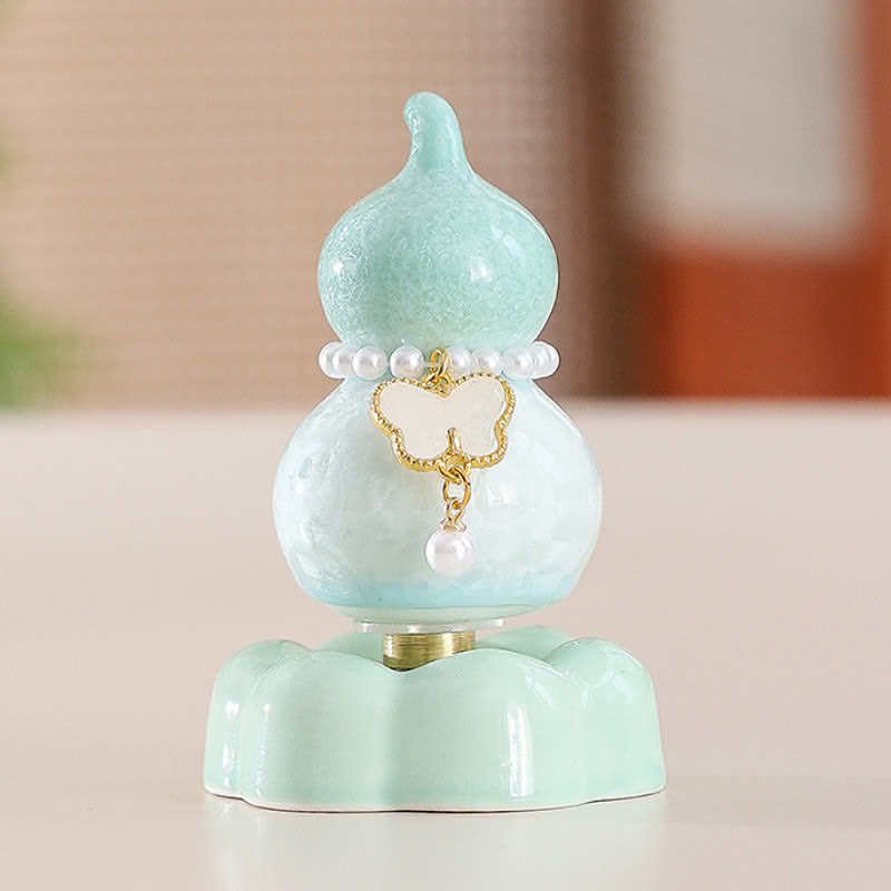 Buddha Stones Decoración giratoria de cerámica con forma de calabaza mariposa para un estilo de vida consciente. - Calabaza verde + mariposa blanca + base verde - image 25