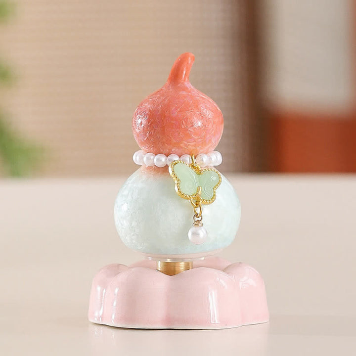 Buddha Stones Decoración giratoria de cerámica con forma de calabaza mariposa para un estilo de vida consciente. - Naranja calabaza + Mariposa verde claro + Base rosa - image 10