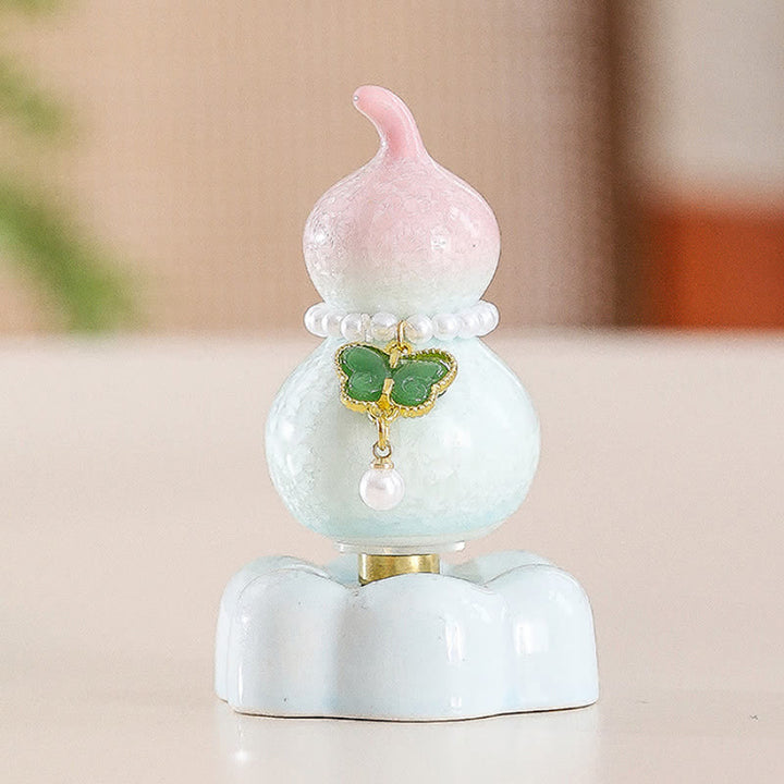 Buddha Stones Decoración giratoria de cerámica con forma de calabaza mariposa para un estilo de vida consciente. - Calabaza rosa + Mariposa verde oscuro + Base rosa - image 16