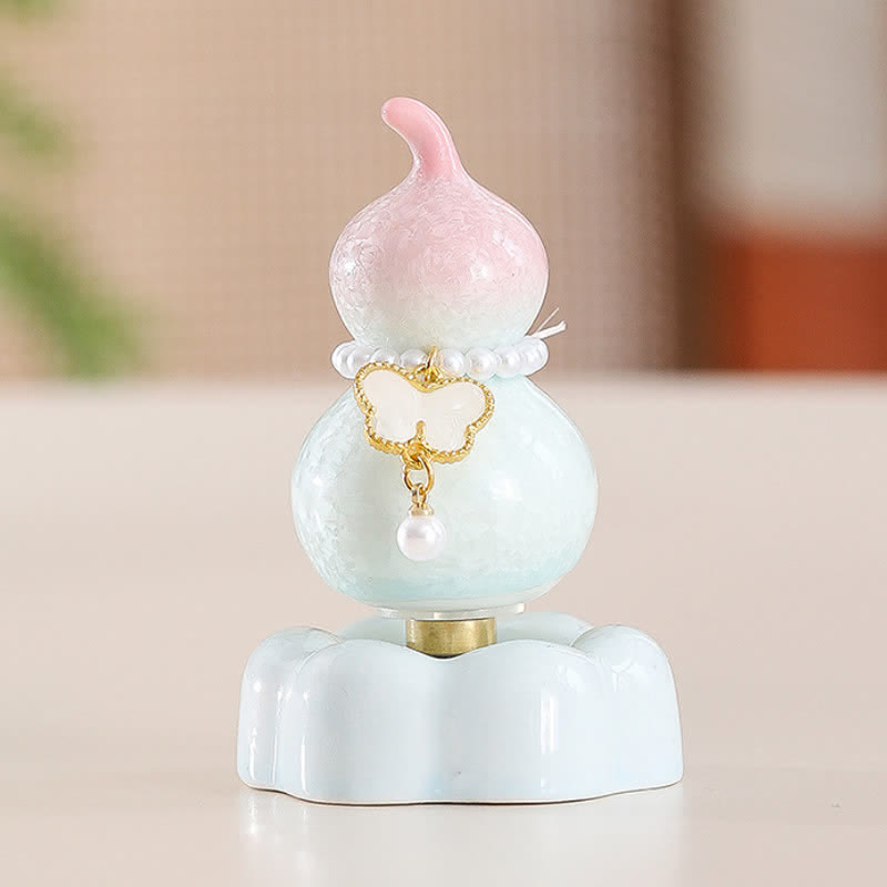 Buddha Stones Decoración giratoria de cerámica con forma de calabaza mariposa para un estilo de vida consciente. - Calabaza rosa + mariposa blanca + base rosa - image 23