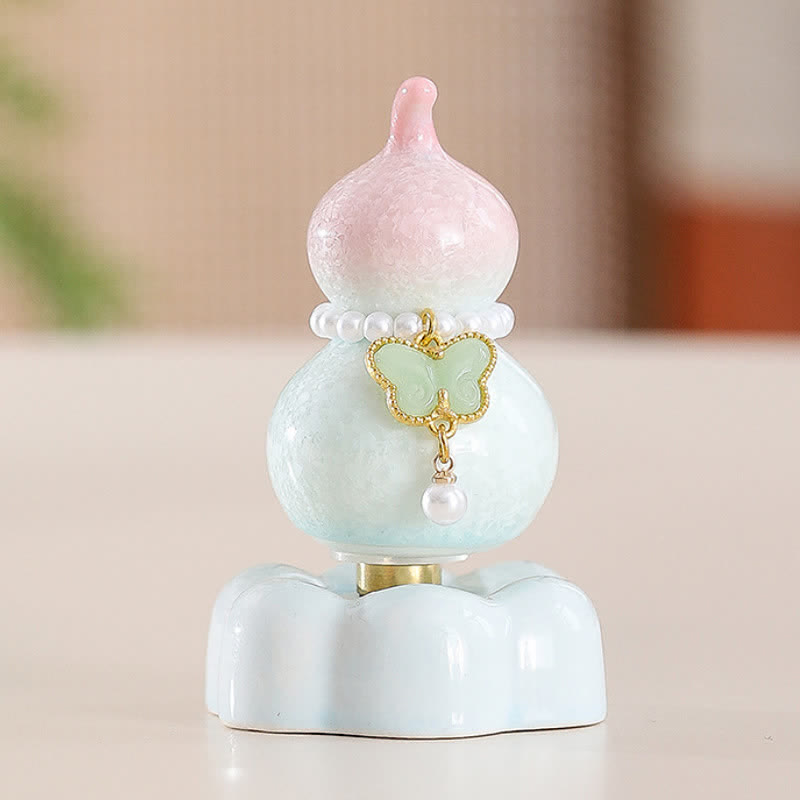 Buddha Stones Decoración giratoria de cerámica con forma de calabaza mariposa para un estilo de vida consciente. - Calabaza rosa + Mariposa verde claro + Base rosa - image 11