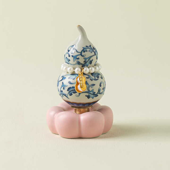 Buddha Stones Decoración de vida consciente con forma de calabaza y loto giratoria de cerámica azul y blanca - Base rosa aprox. 4,8 cm × 4,8 cm × 8,5 cm - image 8