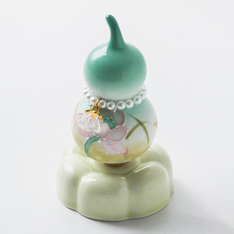 Buddha Stones Decoración para mascotas: calabaza de té de loto verde de cerámica pintada a mano, ideal para un estilo de vida consciente. - image 8