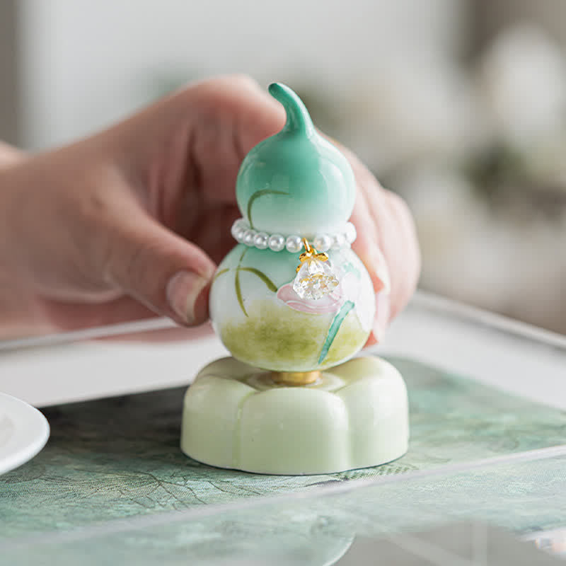 Buddha Stones Decoración para mascotas: calabaza de té de loto verde de cerámica pintada a mano, ideal para un estilo de vida consciente. - image 2