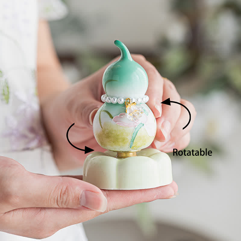 Buddha Stones Decoración para mascotas: calabaza de té de loto verde de cerámica pintada a mano, ideal para un estilo de vida consciente. - image 3