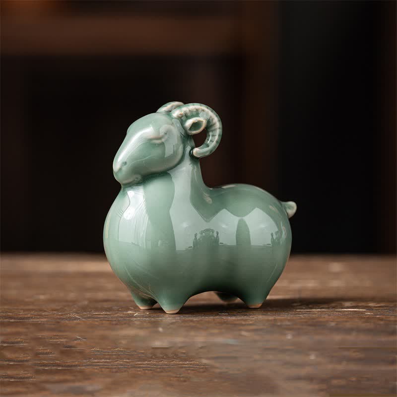 Buddha Stones Cabra de cerámica que trae prosperidad. Lindo animalito decorativo. - Oveja pequeña verde. Aprox. 8,2 cm x 4,8 cm x 8,3 cm. - image 13