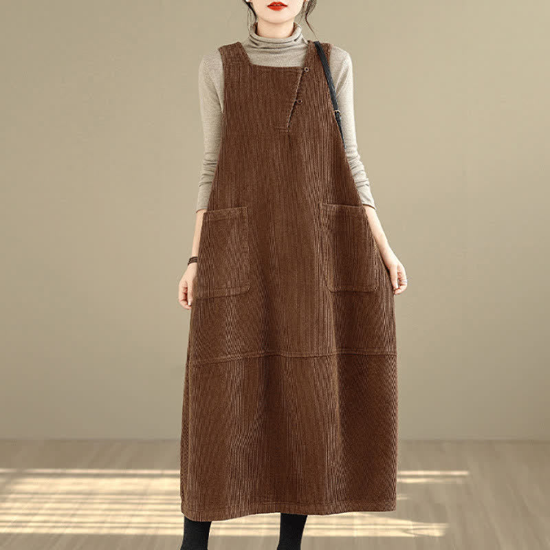 Buddha Stones Vestido de invierno vintage para mujer, liso, de cuello redondo, sin mangas y con bolsillos. - image 3