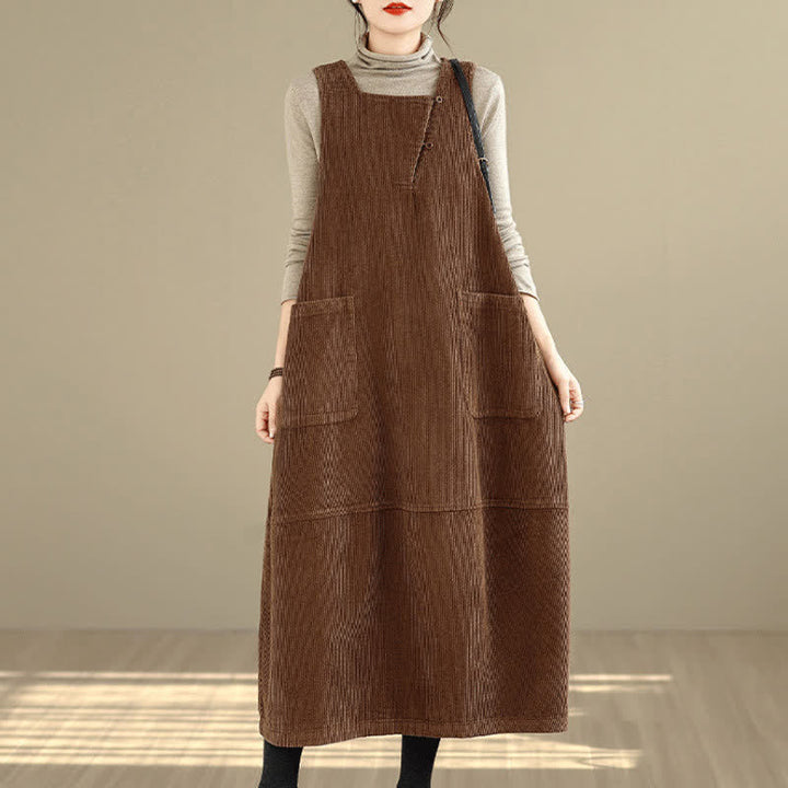 Buddha Stones Vestido de invierno vintage para mujer, liso, de cuello redondo, sin mangas y con bolsillos. - image 3