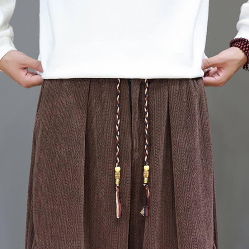 Buddha Stones Pantalones largos de pana estilo boho casual de otoño/invierno con cordón ajustable, color liso, para hombre, con bolsillos. - image 9