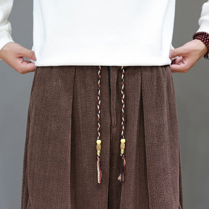 Buddha Stones Pantalones largos de pana estilo boho casual de otoño/invierno con cordón ajustable, color liso, para hombre, con bolsillos. - image 9