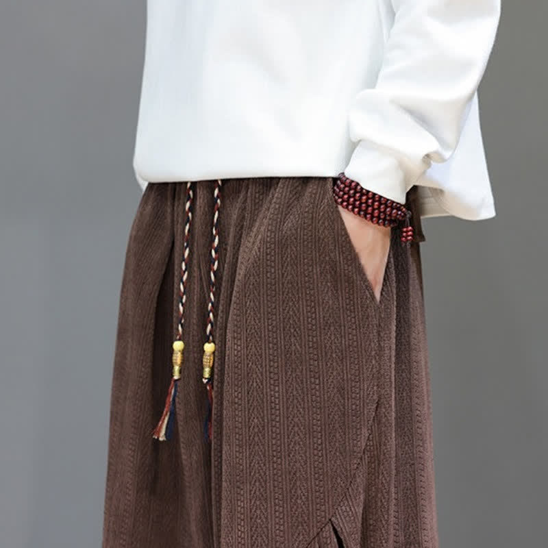 Buddha Stones Pantalones largos de pana estilo boho casual de otoño/invierno con cordón ajustable, color liso, para hombre, con bolsillos. - image 10