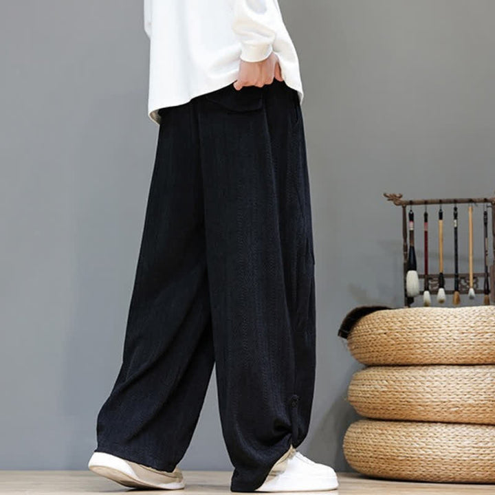 Buddha Stones Pantalones largos de pana estilo boho casual de otoño/invierno con cordón ajustable, color liso, para hombre, con bolsillos. - image 17