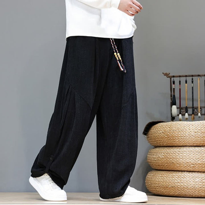 Buddha Stones Pantalones largos de pana estilo boho casual de otoño/invierno con cordón ajustable, color liso, para hombre, con bolsillos. - image 15