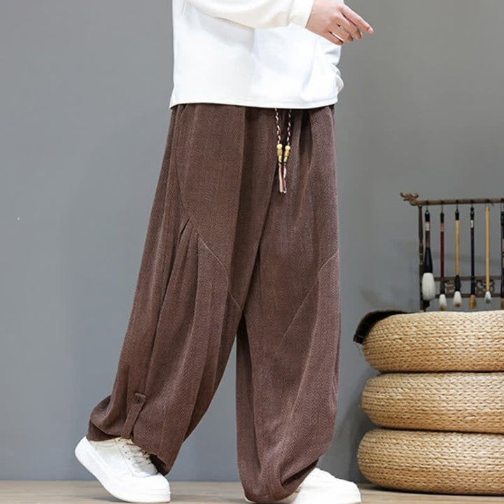 Buddha Stones Pantalones largos de pana estilo boho casual de otoño/invierno con cordón ajustable, color liso, para hombre, con bolsillos. - image 2