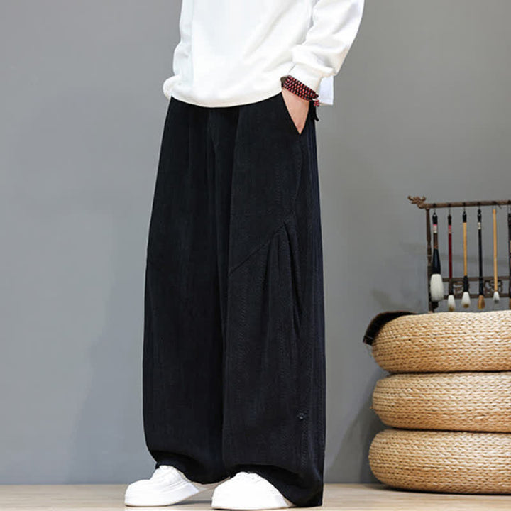 Buddha Stones Pantalones largos de pana estilo boho casual de otoño/invierno con cordón ajustable, color liso, para hombre, con bolsillos. - image 16