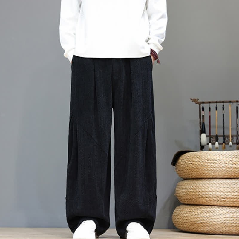 Buddha Stones Pantalones largos de pana estilo boho casual de otoño/invierno con cordón ajustable, color liso, para hombre, con bolsillos. - image 14