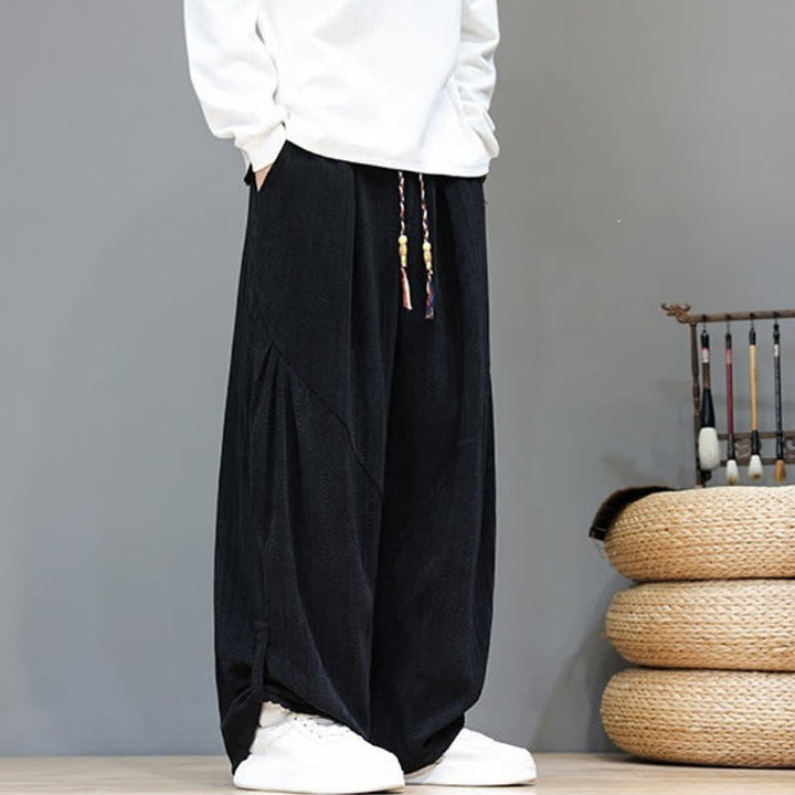 Buddha Stones Pantalones largos de pana estilo boho casual de otoño/invierno con cordón ajustable, color liso, para hombre, con bolsillos. - image 20