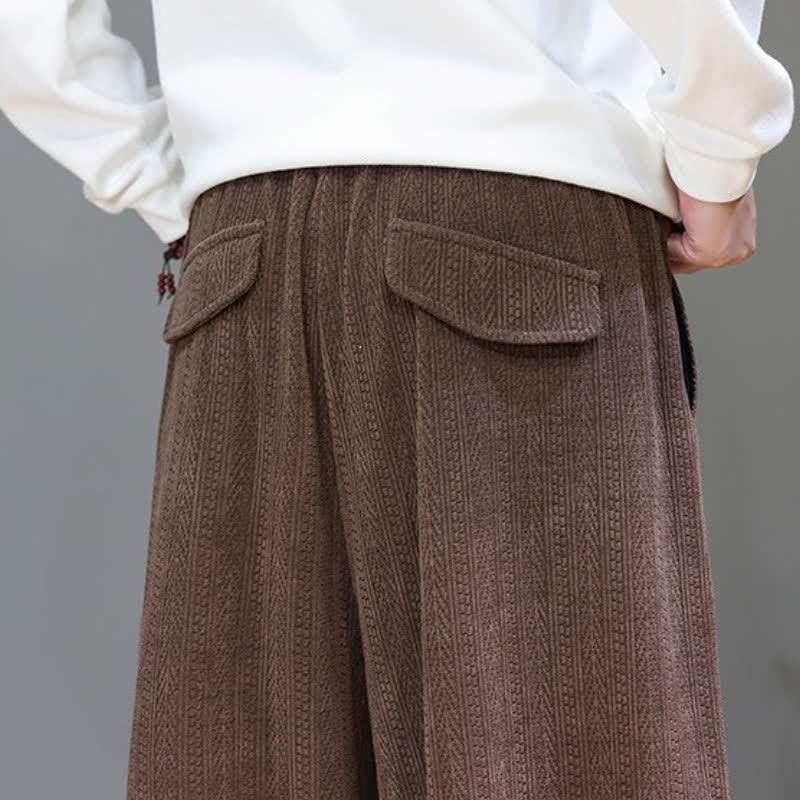 Buddha Stones Pantalones largos de pana estilo boho casual de otoño/invierno con cordón ajustable, color liso, para hombre, con bolsillos. - image 11