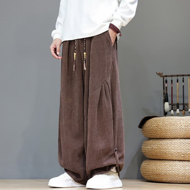 Buddha Stones Pantalones largos de pana estilo boho casual de otoño/invierno con cordón ajustable, color liso, para hombre, con bolsillos. - image 3