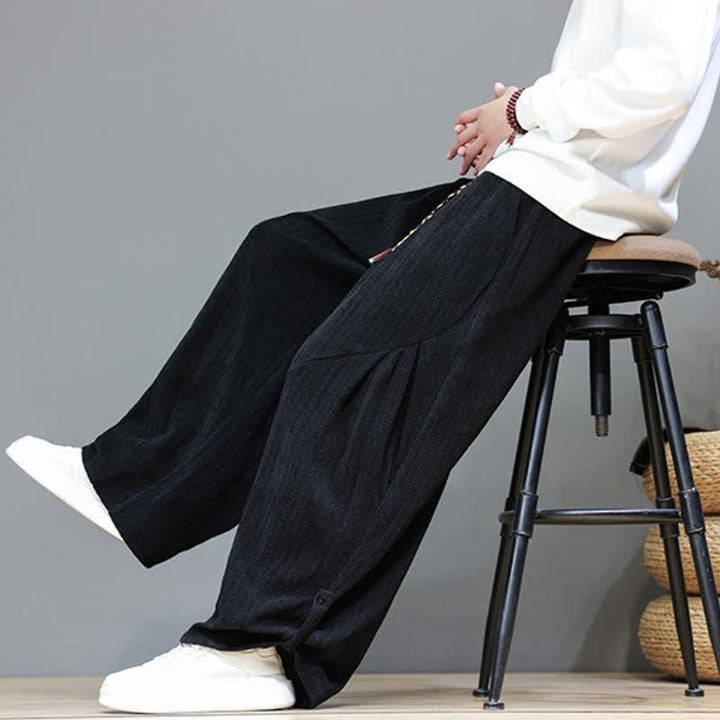 Buddha Stones Pantalones largos de pana estilo boho casual de otoño/invierno con cordón ajustable, color liso, para hombre, con bolsillos. - image 21