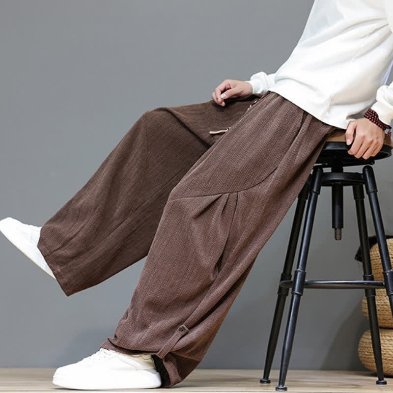 Buddha Stones Pantalones largos de pana estilo boho casual de otoño/invierno con cordón ajustable, color liso, para hombre, con bolsillos. - image 8