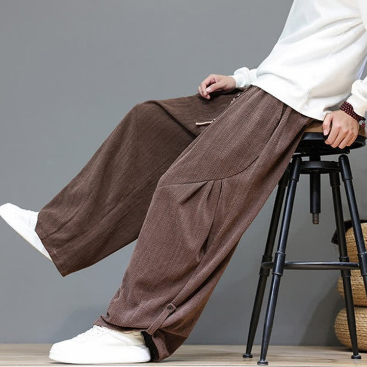 Buddha Stones Pantalones largos de pana estilo boho casual de otoño/invierno con cordón ajustable, color liso, para hombre, con bolsillos. - image 8