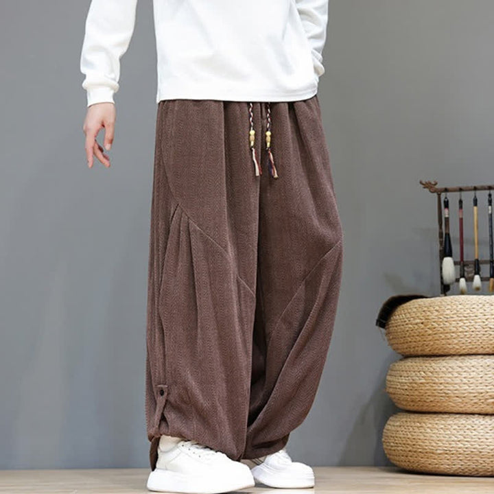 Buddha Stones Pantalones largos de pana estilo boho casual de otoño/invierno con cordón ajustable, color liso, para hombre, con bolsillos. - image 5