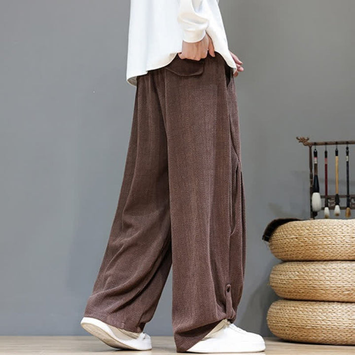 Buddha Stones Pantalones largos de pana estilo boho casual de otoño/invierno con cordón ajustable, color liso, para hombre, con bolsillos. - image 4