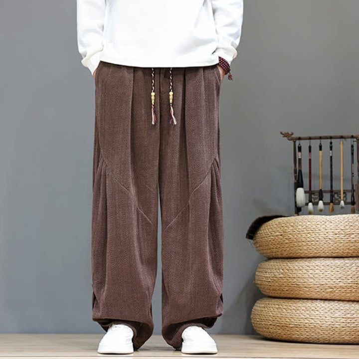 Buddha Stones Pantalones largos de pana estilo boho casual de otoño/invierno con cordón ajustable, color liso, para hombre, con bolsillos. - image 6