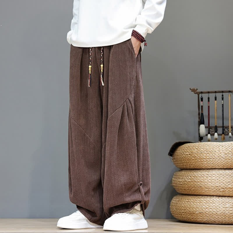 Buddha Stones Pantalones largos de pana estilo boho casual de otoño/invierno con cordón ajustable, color liso, para hombre, con bolsillos. - image 7