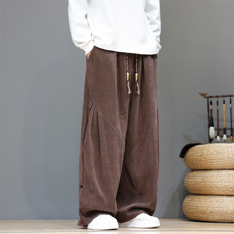 Buddha Stones Pantalones largos de pana estilo boho casual de otoño/invierno con cordón ajustable, color liso, para hombre, con bolsillos. - image 1