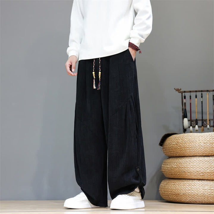 Buddha Stones Pantalones largos de pana estilo boho casual de otoño/invierno con cordón ajustable, color liso, para hombre, con bolsillos. - image 19