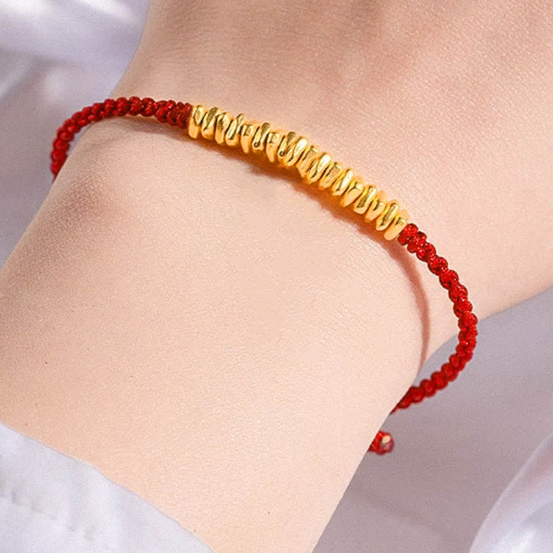 Pulsera trenzada de protección hecha a mano con diseño de pequeñas piezas de oro 999 y Buddha Stones - Rojo (Oro aproximadamente 0,75 g) - 21 cm - image 12