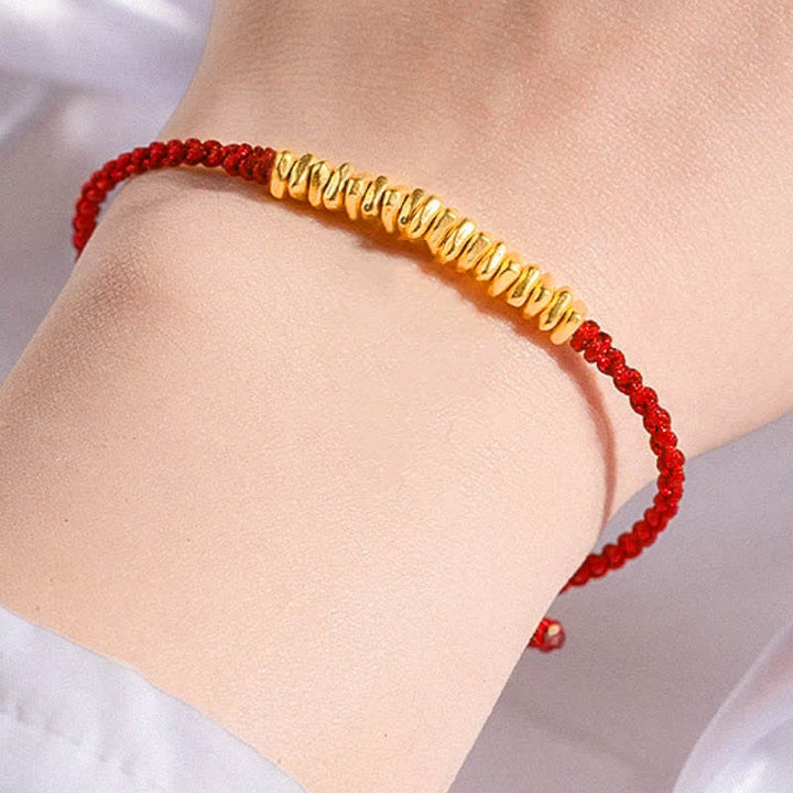 Pulsera trenzada de protección hecha a mano con diseño de pequeñas piezas de oro 999 y Buddha Stones - Rojo (Oro aproximadamente 0,75 g) - 21 cm - image 12